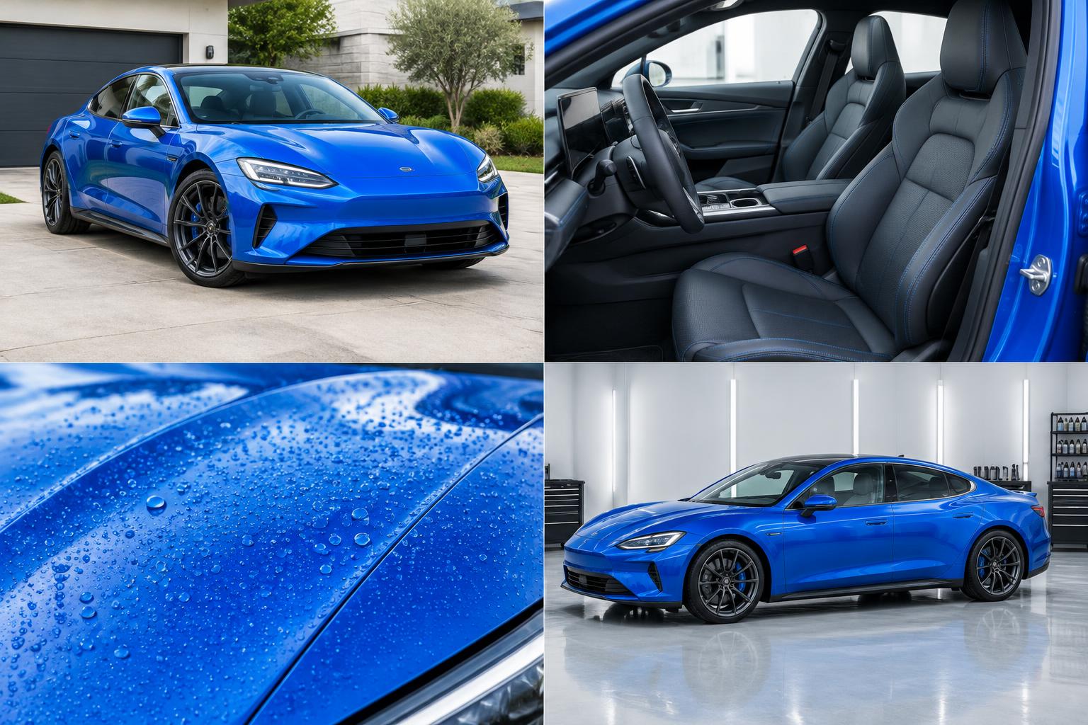 Clean blue car on a driveway